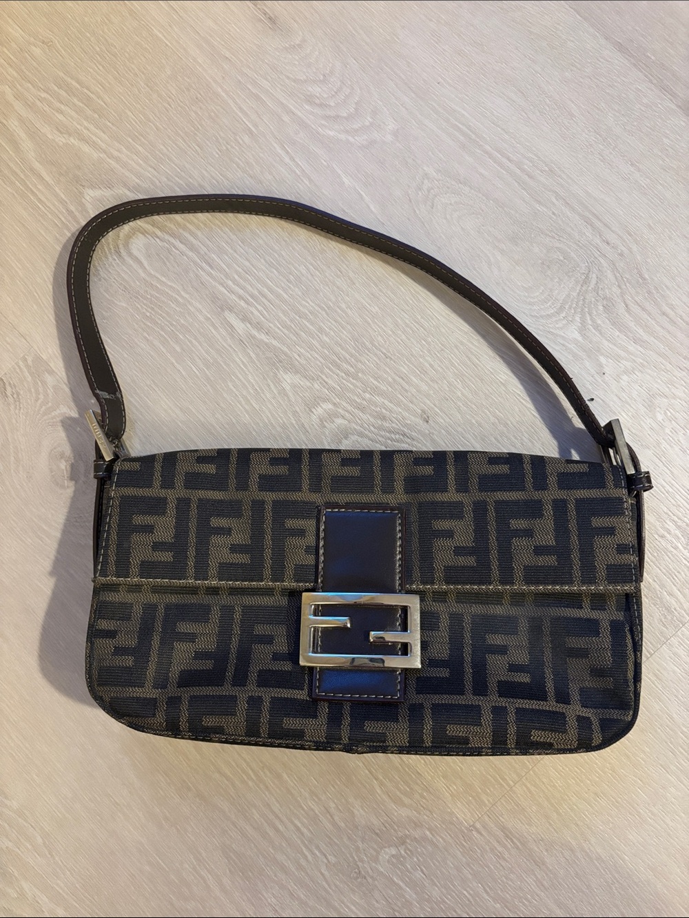 Fendi Brown and Black FF Canvas Shoulder Baguette